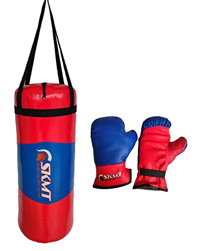 Image of SKMT Kids Boxing kit, Boxing Set for Kids, Boxing Kit for Children (Filled Punching Bag, Gloves and Headgear, Age 7-13 Years) (RED Blue)