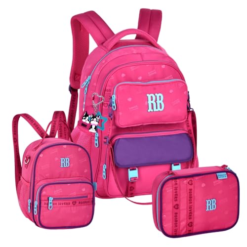 Kit Mochila de Costas Com Bolsinha Rebecca Bonbon Original Lancheira e Estojo (ROSA)