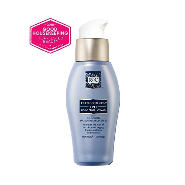 RoC-Multi-Correxion-5-in-1-Anti-Aging-Daily-Face-Moisturizer-with-SPF-30-17-Ounces-Packaging-May-Vary RoC Multi Correxion 5 in 1 Anti-Aging Daily Face Moisturizer with Broad Spectrum SPF 30 & Shea Butter, Stocking Stuffer for Men & Women, (1.7 oz) with Night Cream Packette (Packaging May Vary)