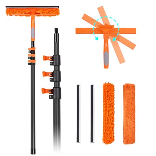 Image of Window Squeegee with Carbon Fiber Extension Pole for Home, 3.5 to 12Ft Window Cleaning Kit Tool Outdoor, Lightweight Professional Window Washing Kit with Rotatable Head & 2 Scrubbers, 2 in 1