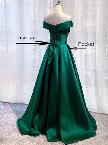 Off The Shoulder Prom Dresses Long with Pockets A Line Formal Evening Ball Gowns Satin Military Party Dress 20252