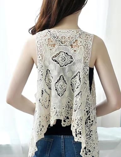 FindThy Women’s Hollow Knitting Stitch Cardigan Open Front Draped Boho Hippie Crochet Vest3