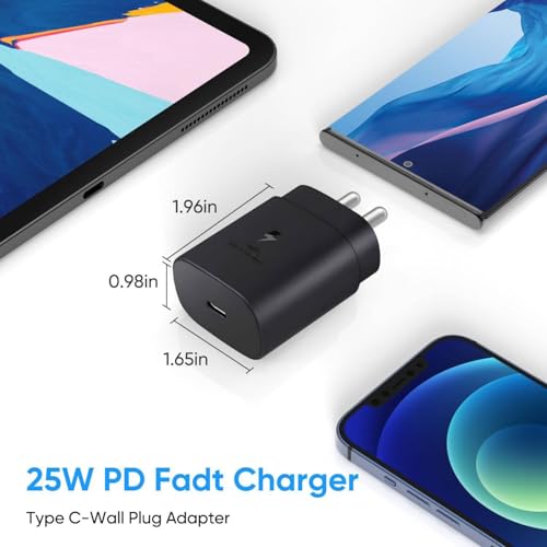 Image of 25W PD 3A Type-C Super-Fast Charging Adapter Compatible with Samsung Galaxy F70 pro /F70e /F07 /F17 /F36 /M47 / M17e /M17 /M07 /M36 /M06 /A27 /A57 /A37 / A07 /A17 /A36 / A56 /S26|25Watt USB C Fast Charger-Black