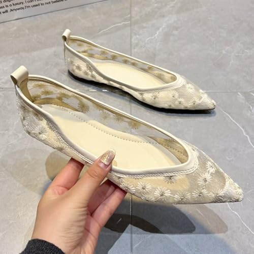 INEELUYI Women's Chinese Style Flat Shoes Printed Pointy Toe V-Cut Dressy Ballets Flats4