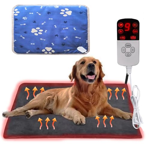 FFTANXS Coperta Termica per Cani e Gatti,Coperta Riscaldante Elettrica Animale con 9 Livelli Temperatura e 12 Marce Regolabile Timer, Lavabile, Morbida per Neonati/Cuccioli(L,45 * 70cm)