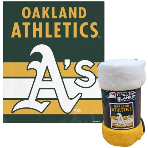 Licensed MLB Oakland Athletics Ultra Soft Coral Fleece Plush Throw Blanket, 50" x 60"