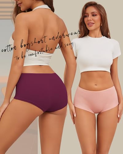 Image of Cotton Boyshort Underwear for Women Boxer Briefs Lady Boy Short Panties | 6 Pack,Full Coverage,Plus Size,Girls Panties,Under Dress,Breathable,Cute,Stretch,Stay in Place,Multiple Colors,Machine Wash