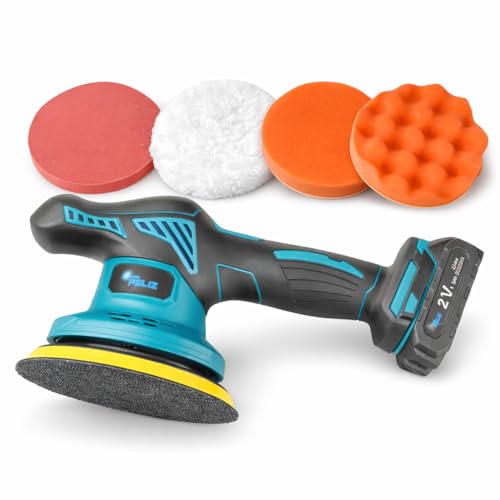 Pulidora Eléctrica Inalámbrica, 600W, 9 Velocidades, Pulidora a batería, para Pulir, Encerar y Lijar Autos, Pisos y Muebles, con Almohadillas Intercambiables, DON FELIZ