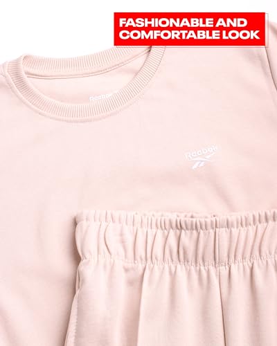 Reebok Girls' Jogger Pants Set - 2 Piece Crop T-Shirt and Double Knit Jogger Sweatpants - Summer Sweatsuit for Girls (7-12)2