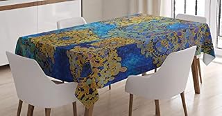 ABAKUHAUS Ethnic Tablecloth, Persian Motif Bohemian, Dining Room Kitchen Rectangular Table Cover, 54 W X 78 L, Pale Coffee Blue