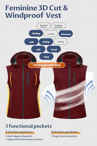 Creatmo Us Women'S Waistcoat Great Vest For Outdoor Recreation Vests Women Sleeveless Summer Stretchy Windproof Jacket Golfing Cycling Running Burgundy 3Xl thumb #4
