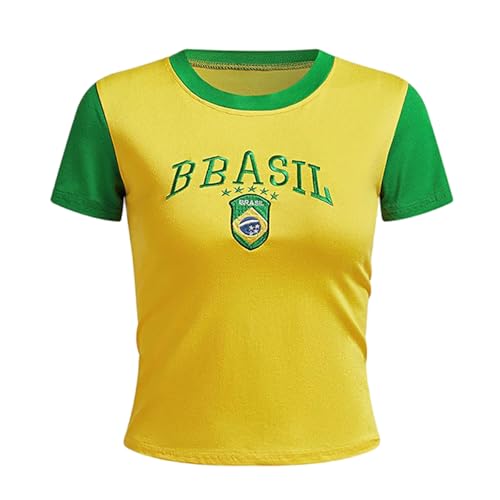 Blissbuilt Maillot de Football Brésil pour Femme Mode Streetwear T-Shirt pour Les Fans de Sport Séchage Rapide Respirant Graphique à Manches Courtes...