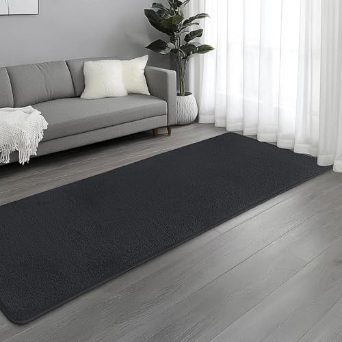 Image of Large Modern Runner Rugs for Living Room Bedroom, 2x8 Feet Dark Grey Ultra Soft Thickened Memory-Foam Indoor Rug, Comfy Aesthetic Solid Minimalist Carpets for Girls Boys Nursery Dorm Home Decor