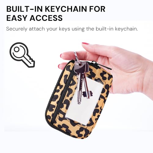 Image of Keychain Wallet for Women with Clear ID Window, Coin Pouch and Wrist Strap | Quick-Access Design with Front Zip Pocket, 3 Card Slots, Inner Mesh Pocket and Lipstick Holder