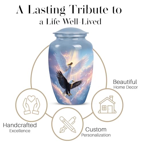Image of Eagle Funeral Urn for Human Ashes -Decorative White Angel Urns for Men