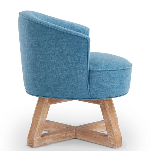 Sillón giratorio clásico de lino azul claro miniatura 4