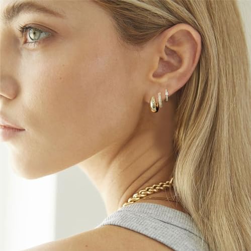 ASCOMY 3 Pairs Gold Hoop Earrings for Women Gold Earrings Set Twisted Huggie Hoops Earrings 14K Gold/White Gold Plated Lightweight Hypoallergenic Chunky Open Hoop Earrings Set Jewelry Gifts for Women2