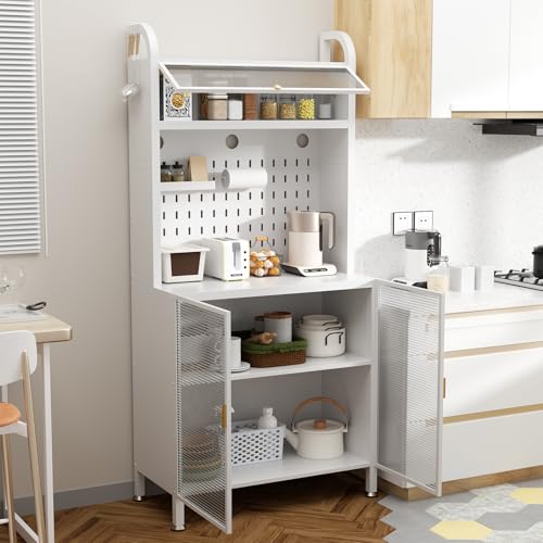 食器棚 キッチン収納 5段 収納棚 カップボード 家電収納 調味料ラック、作業台、収納キャビネットを一体化 15×15mmの厚みのある角型スチールパイプ素材を採用 小さな部屋や狭いスペース、キッチンなど、さまざまな家具環境に適しています (長さ61cm 幅