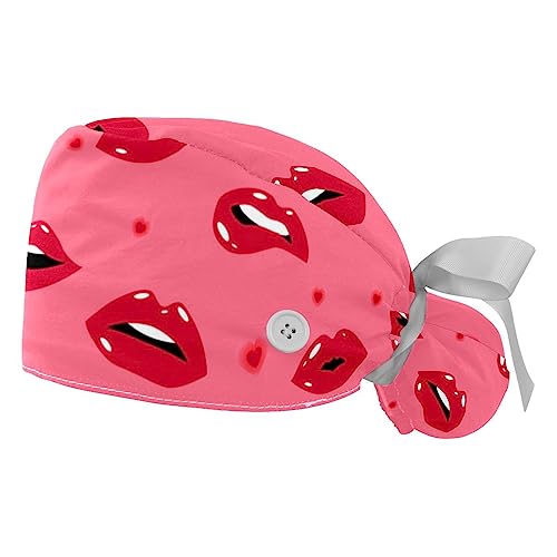 Berretti bouffant réglable Lips Print Red chapeau de travail mixte avec bandeau absorbant