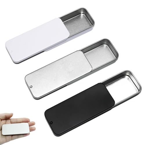 Slide Top Metal Tin Boxes 3 Pack - Small Metal Containers with Sliding Lid | Mini Storage Tins for Jewellery, Lip Balm, Pills, Candy Organiser | Wedding Favours, Craft Boxes, EDC Accessories