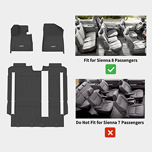 Image of LASFIT Floor Mats for Toyota Sienna 8 Seats 2021-2025 2026 All Weather TPE Custom Fit Floor Liner for Toyota Sienna LE /XLE 8 Passenger Front and Rear Car Mats, Black