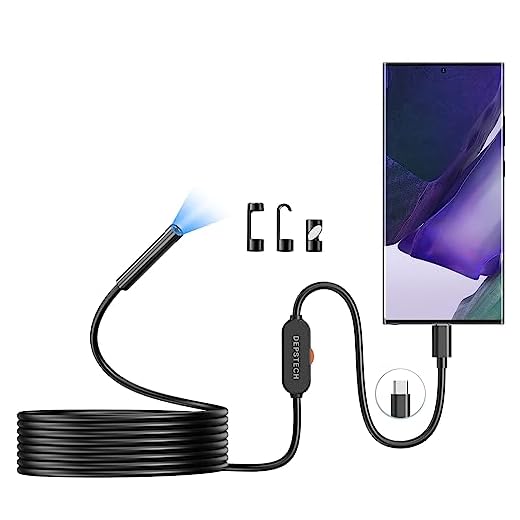 USB Endoscope UHD Inspection Camera with 0.33in, DEPSTECH 5.0MP IP67 Waterproof USB Borescope, 6 Adjustable LED, Compatible with Android(OTG) Phone, Windows, MacBook PC (5m/16.5FT)