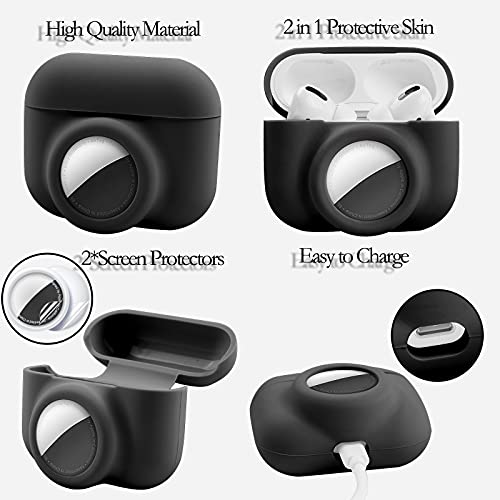 2 In 1 Protective Skin Case Compatible For Airpods Pro And Airtag Case Combo Set, Silicone Gps Tracker Cover Holder, Soft Shock-Proof Anti-Scratch Anti-Lost(Black) #TOP4