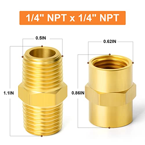 Gasher 12Pcs Metals Brass Pipe Fitting, Hex Nipple Brass Tone, 1/4" X 1/4" Npt Male Thread Pipe, 1/4Inch X 1/4Inch Npt Female Thread Pipe #TOP3