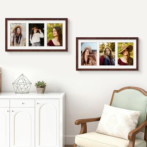 Image of DUENPY 8x16 Collage Picture Frame 5x7 Collage Picture Frame Displays Three 5x7 inch Photos or 8x16 (Without Mat) for Available Horizontal Wall Mounting Display and Vertical Redwood