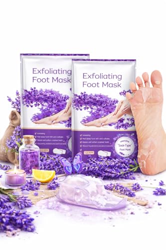 Image of Exfoliating Foot Peeling Mask Socks for Men & Women | Dead Skin Remover Foot Mask Removes Calluses & Cracked Heels | Hydrating Lavender Foot Peel Booties | for Soft Smooth Feet Care K Beauty Night Care (PACK OF 02)