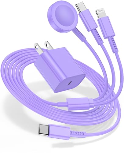 for Apple Watch Charger Fast Charging,3 in 1 Multi Chargers Cable with 20W USB C Charger, iWatch Charger Cord 6FT for iWatch Series Ultra2/SE/10/9/8/7/6/5/4/3/iPhone 15 16 Pro Max/14/13/12/11(Purple)