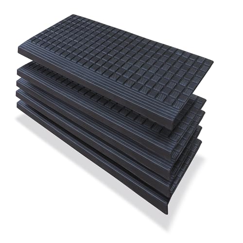 PETEX 5X Stufenmatte Treppenmatte mit Winkelkante aus Gummi für innen und außen, 64,5 x 25 cm, selbstklebend, rutschfest