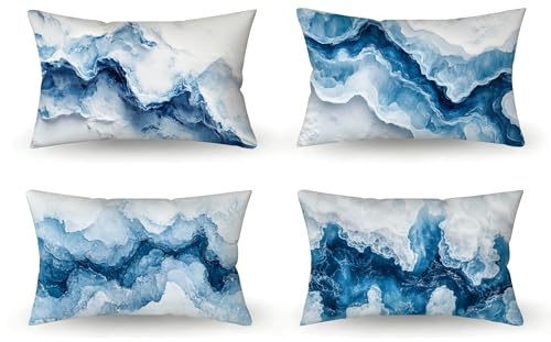 Cojines Exterior Impermeable Terciopelo Funda Almohada 40x70 Azul marino Fundas Cojines 4 Piezas Cojin Sofa, para Balcón Sofá Cama Camping, Decoracion Terraza, Decoracion Jardin, Abstracción (4) m-175