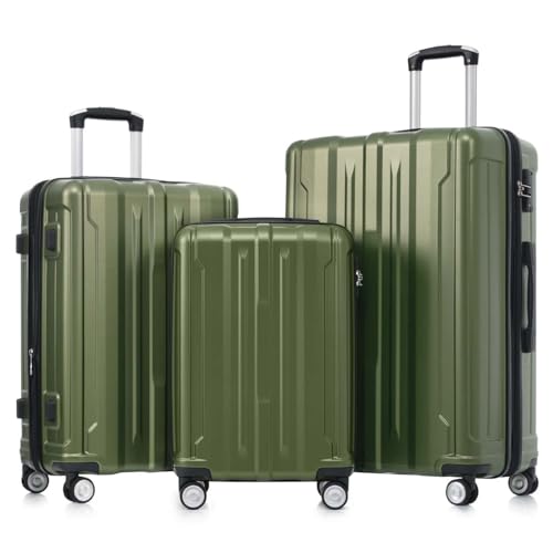 Altillo 3 Piece Luggage Set, PC+ABS Lightweight Suitcase Sets with Spinner Wheels, Hardshell Luggage Sets with TSA Lock (Army Green)