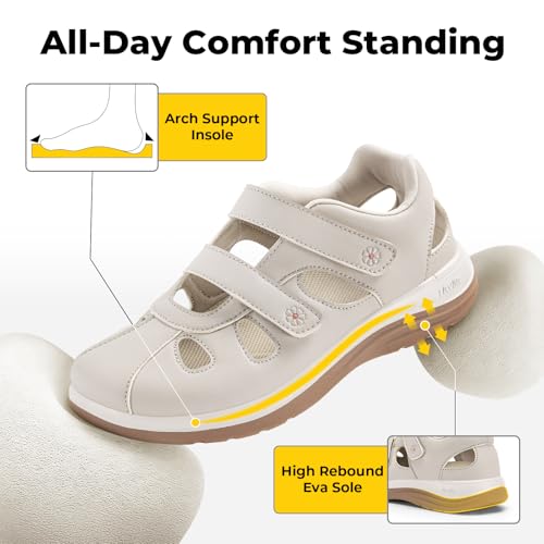 Image of FitVille Women's Wide Closed Toe Orthopedic Sandals, Summer Vacation Comfort Walking Sandals with Arch Support for Diabetic, Swollen Feet, Bunions