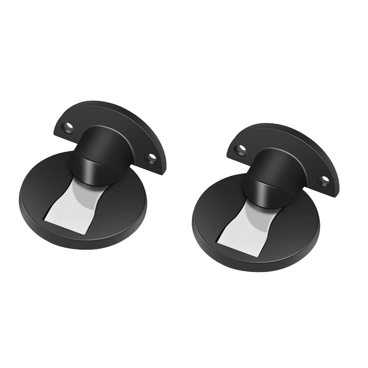 Door Stop， 2 Pack Black Magnetic Stopper Adhesive Stop Stainless Steel Invisible Stoppers with Self and Screws, Floor Mount Holder Catch
