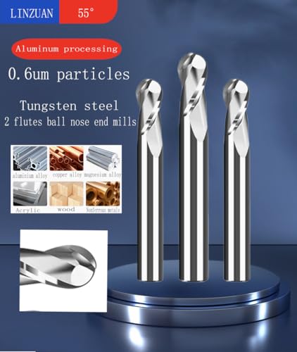 55 ° double-edged ball nose end mill with a blade length of 12mm, a handle diameter of 6mm, a cutting edge diameter of 12mm, length 50mm, high smoothness, used for aluminum processing(R3*12*6*50L)