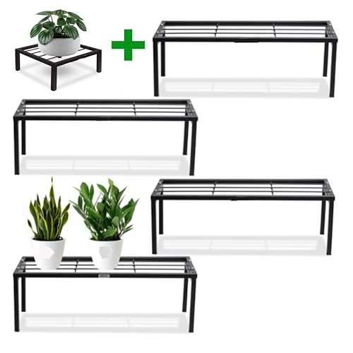 Image of Set of 5 Plant Stand for Balcony & Living Room Capacity 120Kg- Pot Stand for Outdoor & Indoor Planters- Gamla,Flowerpot,Garden,for Balcony Decoration (Black - 24 Inch)