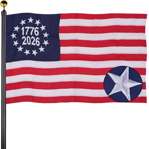 Embroidery 250th Anniversary USA Flags 3x5 Outdoor -Betsy Ross 250 Years Sewn Stripes Flag for Outside with 2 Brass Grommets UV protection Fade Resistant