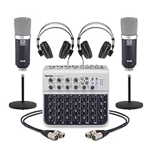 Everything you need to record great-quality podcast interviews Two large condenser microphones, for crystal-clear audio Just plug your microphones into the audio interface, then record via USB Includes mics, headphones, splitter, a USB Mixer, cables,...