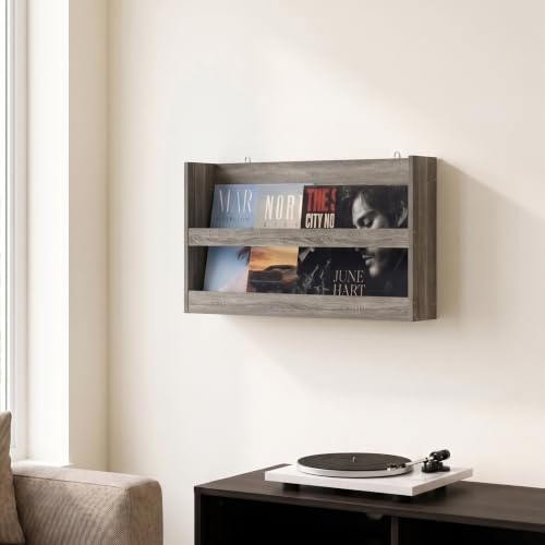 Image of Furinno Hermite Rectangular Floating Shelves for Wall, Grey Oak | Wall Shelf with Guard Rail, Floating Shelf, Wall Mounted Shelves, for Bathroom, Bedroom, Living Room, Home Office