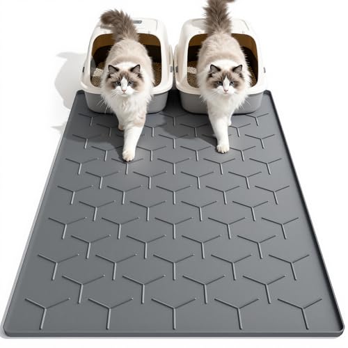 Image of Garoopion Cat Litter Mat, Large 40 inch X 28 inch Litter Catcher Rug, Waterproof Silicone Mat for Cats, Dark Gray