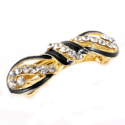 Lady Party Black Bowknot Glittery Rhinestone Inlaid Barrette Hairpin Hairclips