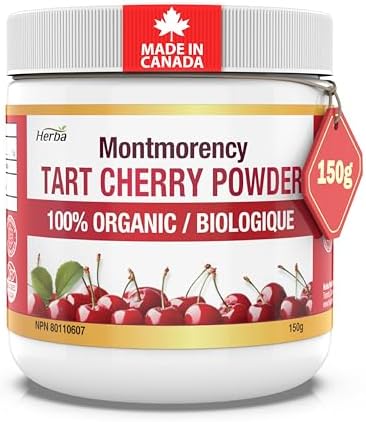 Herba 100% Organic Tart Cherry Powder 150g - Made in Canada from Montmorency Tart Cherry Sourced from the USA | Healthier Than Tart Cherry Juice | Natural Source of Antioxidants