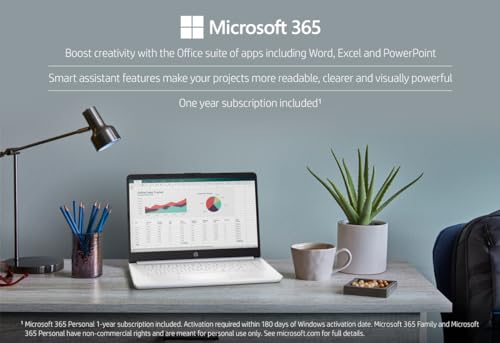 Image of HP 14 inch HD Student Business Laptop, Intel Quad-Core N4120, 16GB RAM, 128GB Storage, (64GB eMMC+64GB SD Card), 1 Year Office 365, Slim Design, Webcam, HDMI, Bluetooth, WiFi, Win 11 S, White