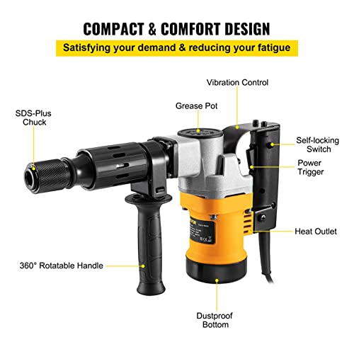 TEMSOOM 1050-W-Jack-Abbruchhammer mit flachen und Spitzen Meißel-Bits, kompatibel mit dem Brechen von hartem Boden… – Bild 7