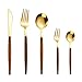 Elegante set di posate viventi, Tavola da tavola occidentale Tavola da tavola a due colori Tableware Portoghese Stoviglie Imitazione Impugnatura in legno in acciaio inox Set di stoviglie Stoviglie per