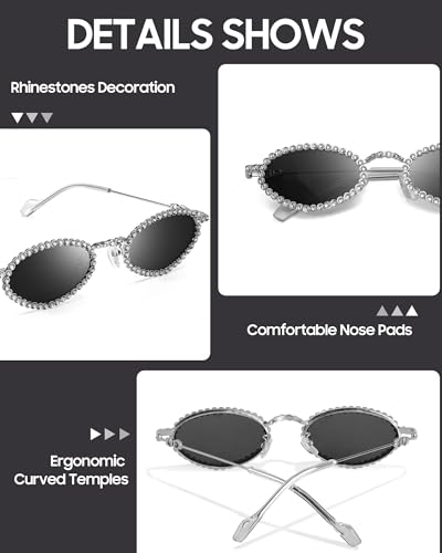 IGnaef® Oval Rhinestone Sunglasses for Women Bling Glasses Jeweled Frame Costume Party IF51813