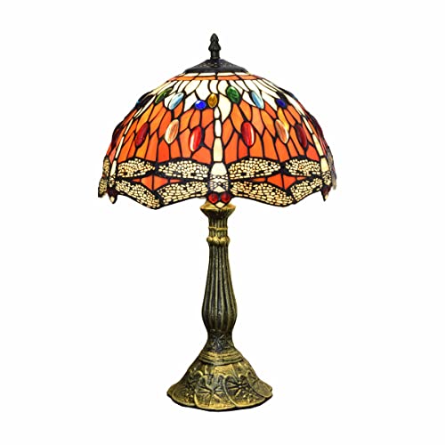 Hobaca® Vintage tiffany lampade da tavolo libellula 12 pollici, Lampada da tavolo tiffany originale antico, vetro colorato lampade Camera da letto notte paralumi soggiorno