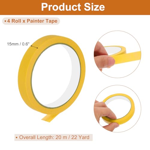 Image of PATIKIL Masking Tape 0.6 Inch Wide, 4 Roll 22 Yard Painters Tape Bulk No Residue Craft Tape for Wall Painting Labeling Car Painting Home DIY Flower Crafts Decoration, Yellow